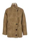 Isabel Marant Étoile Beige Shearling Coat With High Collar And Button Closure In Leather And Fur Woman In Brown