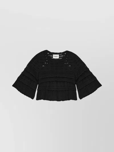 Isabel Marant Étoile Bell Sleeve Crochet Knit Pullover In Black