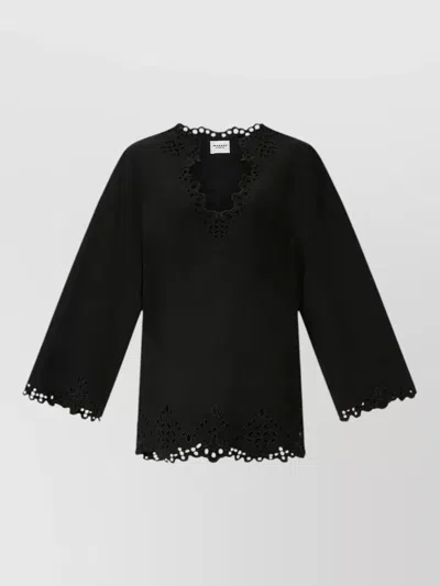 Isabel Marant Étoile Belted V Neck Eyelet Short Dress In Black