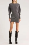 Isabel Marant Étoile Benedicte Long Sleeve Metallic Knit Minidress In Silver