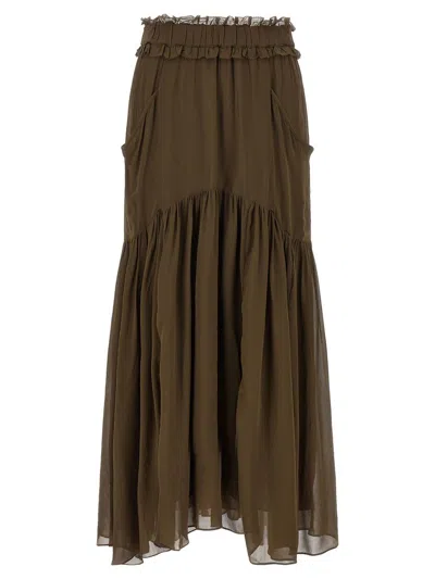 Isabel Marant Étoile Skirt Tiered Waistband Sheer Hem In Green