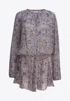Isabel Marant Étoile Waist Elastic Floral Long Sleeve Round Neck Ruffled Hem In Multi