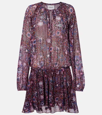 Isabel Marant Étoile Bess Floral Shirred Minidress In Purple