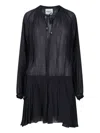 Isabel Marant Étoile Black Semi-transparent Midi Dress With Drawstring Waist In Black