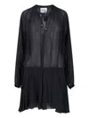 Isabel Marant Étoile Black Semi-transparent Midi Dress With Drawstring Waist In Blue