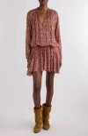 Isabel Marant Étoile Bess Print Long Sleeve Georgette Minidress In Brown