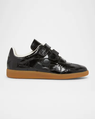 Isabel Marant Étoile Beth Croc-effect Leather Grip-strap Sneakers In Black