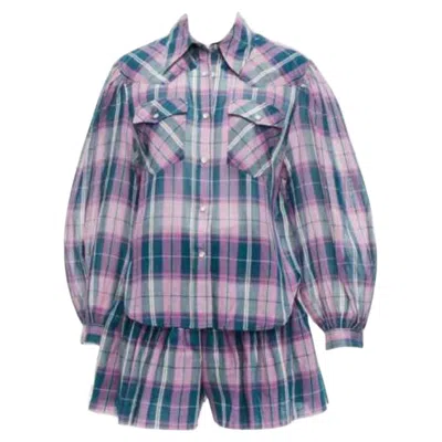Pre-owned Isabel Marant Etoile Bethany Purple Cotton Check Top Fr34 Xs Shorts Fr36 S Set