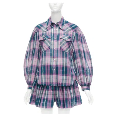 Pre-owned Isabel Marant Etoile Bethany Purple Cotton Check Top Fr34 Xs Shorts Fr36 S Set