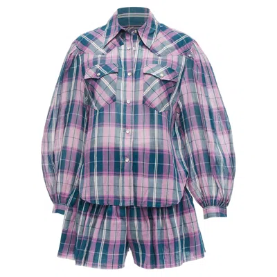 Isabel Marant Etoile Bethany Purple Cotton Check Top Fr34 Xs Shorts Fr36 S Set In Multi