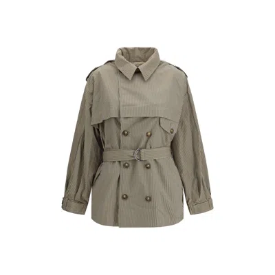 Isabel Marant Étoile Bicolor Cotton Trench Coat In Green