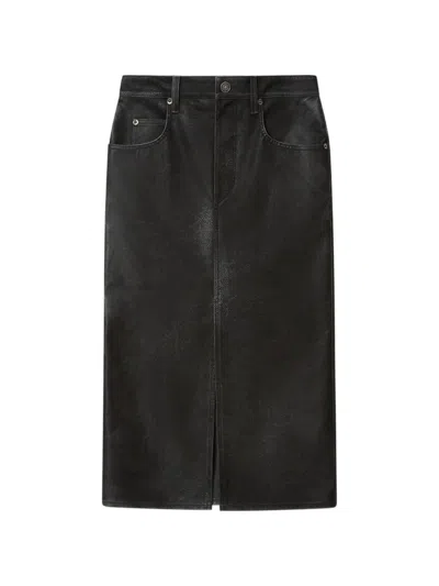 Isabel Marant Étoile Bisane Weathered-effect Front-slit Midi Skirt In Black