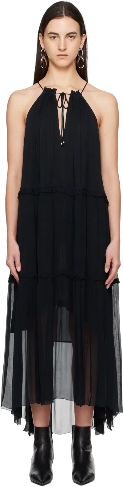 ISABEL MARANT ÉTOILE BLACK ALITA CHIFFON MAXI DRESS