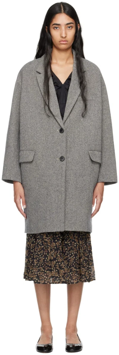 Isabel Marant Étoile Black & Beige Limiza Coat In Bkec Black/ecru