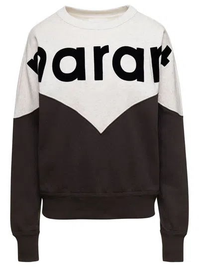 ISABEL MARANT ÉTOILE BLACK AND WHITE BI-COLOR SWEATSHIRT WITH CONTRASTING LOGO LETTERING IN COTTON BLEND WOMAN