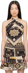 Isabel Marant Étoile Feyza Convertible Mixed Print Cotton Halter Top In Black / Ochre