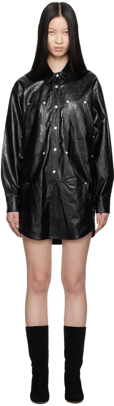 Isabel Marant Étoile Ayali Crinkled-faux Leather Mini Shirt Dress In Black