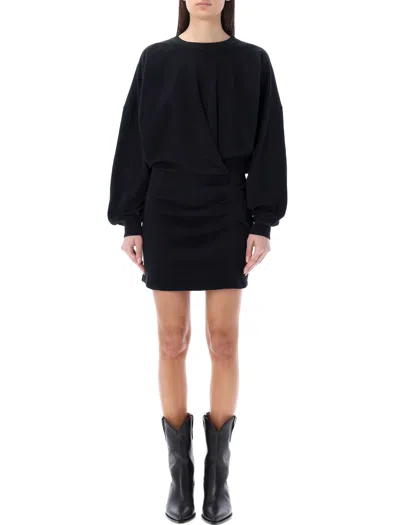 Isabel Marant Étoile Black Cotton Mini Dress With Draped Details And Asymmetric Design