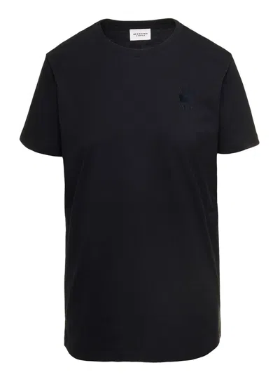 Isabel Marant Étoile Black Crewneck T-shirt With Logo Embroidery In Cotton Woman