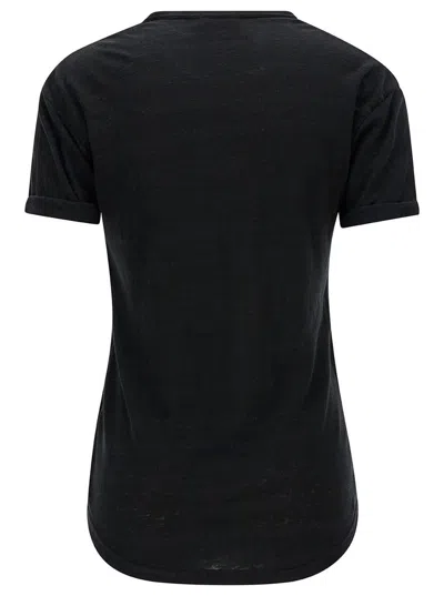 Isabel Marant Étoile Black Crewneck T-shirt With Tonal Logo Print In Linen Woman