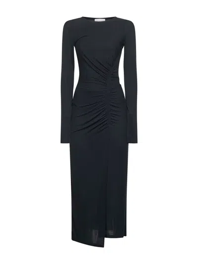 ISABEL MARANT ÉTOILE BLACK DRAPED JERSEY JELINA LONG DRESS