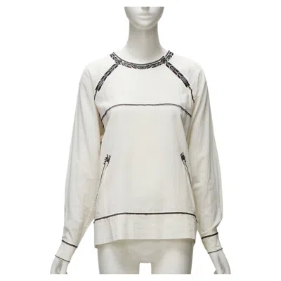 Pre-owned Isabel Marant Etoile Black Embroidery Cream Cotton Pocketed Boho Top Fr36 S In White