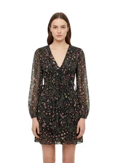 Isabel Marant Étoile Black Floral V Neck Mini Dress In Yellow