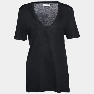 Isabel Marant Etoile Black Linen Knit V-neck T-shirt
