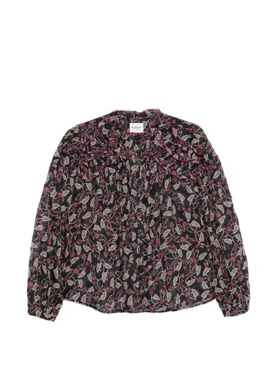 Isabel Marant Étoile Black Long-sleeved Cotton Shirt With Floral Pattern Marant Etoile In Multi