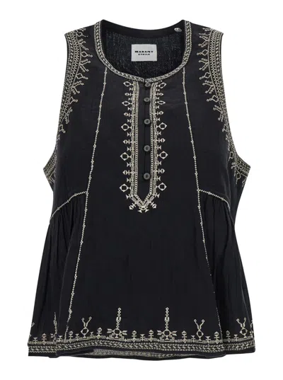 Isabel Marant Étoile Black 'pagos' Blouse With Contrasting Embroidery In Cotton Woman