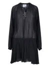 Isabel Marant Étoile Black Semi-transparent Midi Dress With Drawstring Waist In Black