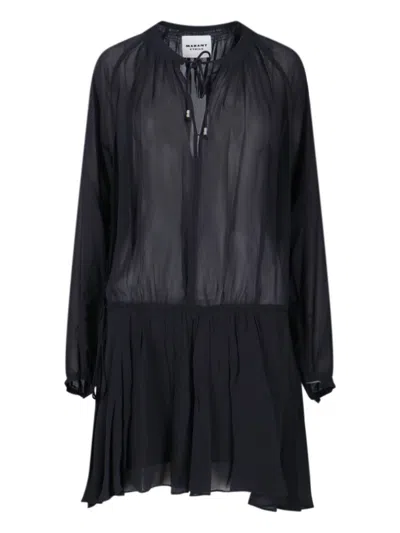 ISABEL MARANT ÉTOILE ISABEL MARANT ÉTOILE BLACK SEMI-TRANSPARENT MIDI DRESS WITH DRAWSTRING WAIST