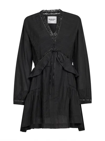 Isabel Marant Étoile Black Voile And Lace Damya Mini Dress