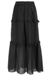 Isabel Marant Étoile Black Volodia Gz Ruffled Flared Cotton-blend Midi Skirt In Black