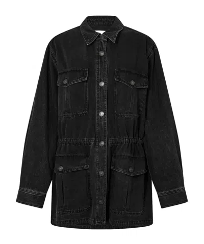Isabel Marant Étoile Black Washed Lapel Denim Coat,