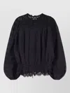 Isabel Marant Étoile Blazer Top Long Sleeves Lace Ruffled Hem In Black