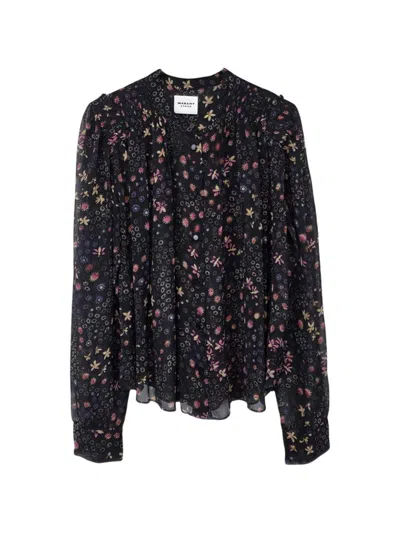 Isabel Marant Étoile Blouse In Silk Blend With Black Floral Print