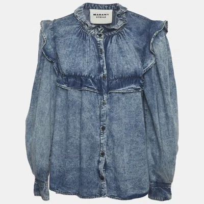 Pre-owned Isabel Marant Étoile Blue Chambray Ruffle Top L In Black