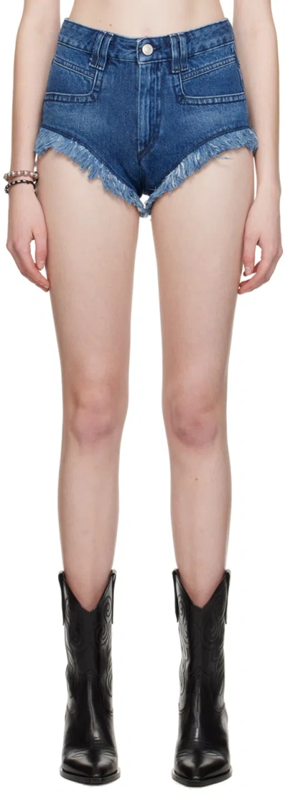 Isabel Marant Étoile Frayed-hem Denim Shorts In 30bu Blue