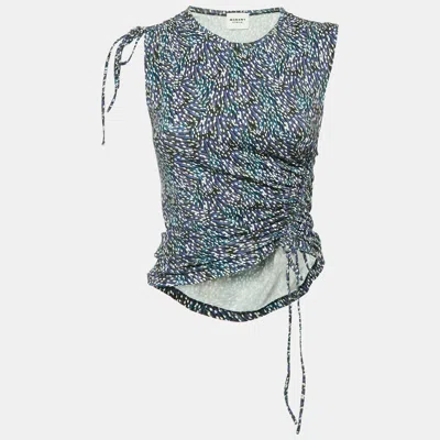 Pre-owned Isabel Marant Étoile Blue Jeldia Print Jersey Tie-up Ruche Top Xs