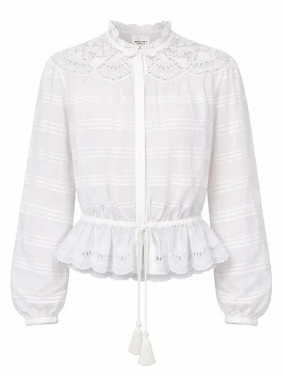 Isabel Marant Étoile Blusa Bianca In Cotone Con Colletto Ricamato Marant Etoile In White