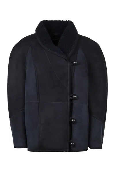 Isabel Marant Étoile Blue Suede Shearling Lined Short Jacket