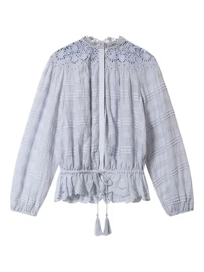 Isabel Marant Étoile Blusa Azzurra In Cotone Con Colletto Ricamato Marant Etoile In Blue