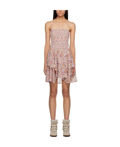 Isabel Marant Étoile Botanical-print Smocked Short Dress In Nude