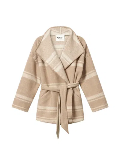 Isabel Marant Étoile Brea Horizontal-stripe Belted Coat In Neutral