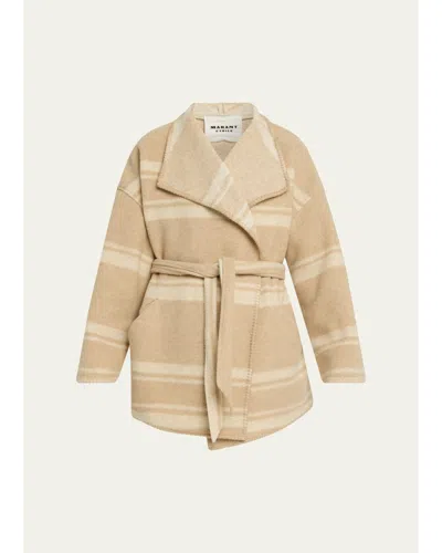 Isabel Marant Étoile Brea Striped Wrap Coat In Brown