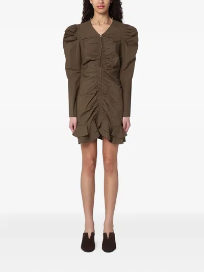 Isabel Marant Étoile Briali Mini Dress With Green Khaki Zip In Brown