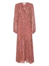 Isabel Marant Étoile Printed Button Detail Drawstring Flounced Lightweight V-neck Dress In Pink