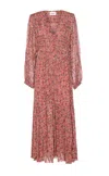 Isabel Marant Étoile Printed Button Detail Drawstring Flounced Lightweight V-neck Dress In Orange