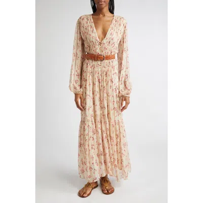 Isabel Marant Étoile Briane Floral Plunge Neck Tie Waist Maxi Dress In Neutral